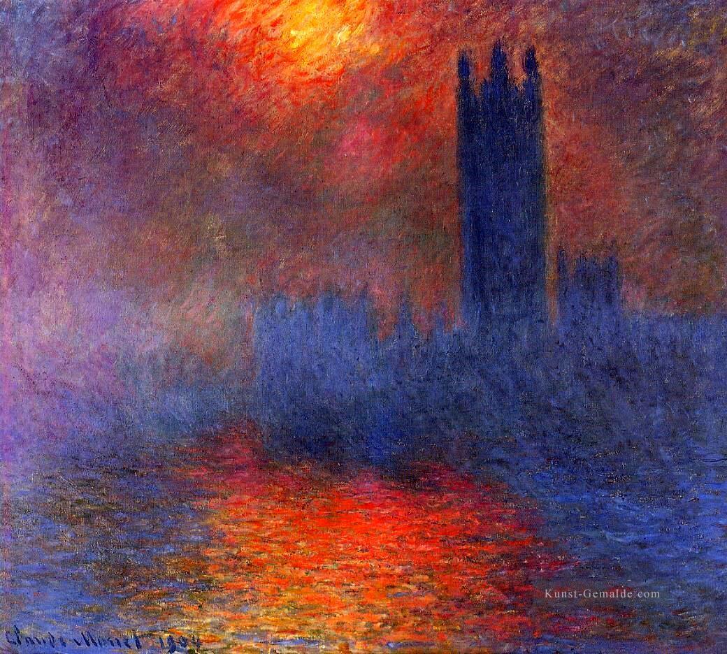 Houses of Parliament Wirkung von Sonnenlicht im Nebel Claude Monet Ölgemälde